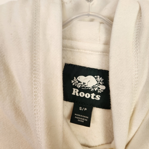 Roots Cream Cloud Fleece Hoodie Sweatshirt Beaver Logo Cabincore Small Medium - Picture 6 of 9